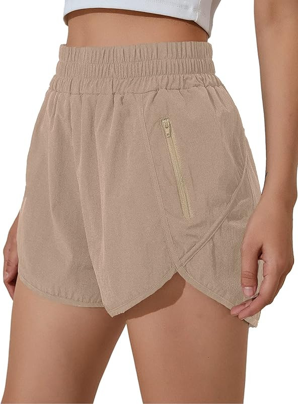 BMJL Women's Running Shorts Elastic High Waisted Shorts Pocket Sporty Workout Shorts Quick Dry At... | Amazon (US)