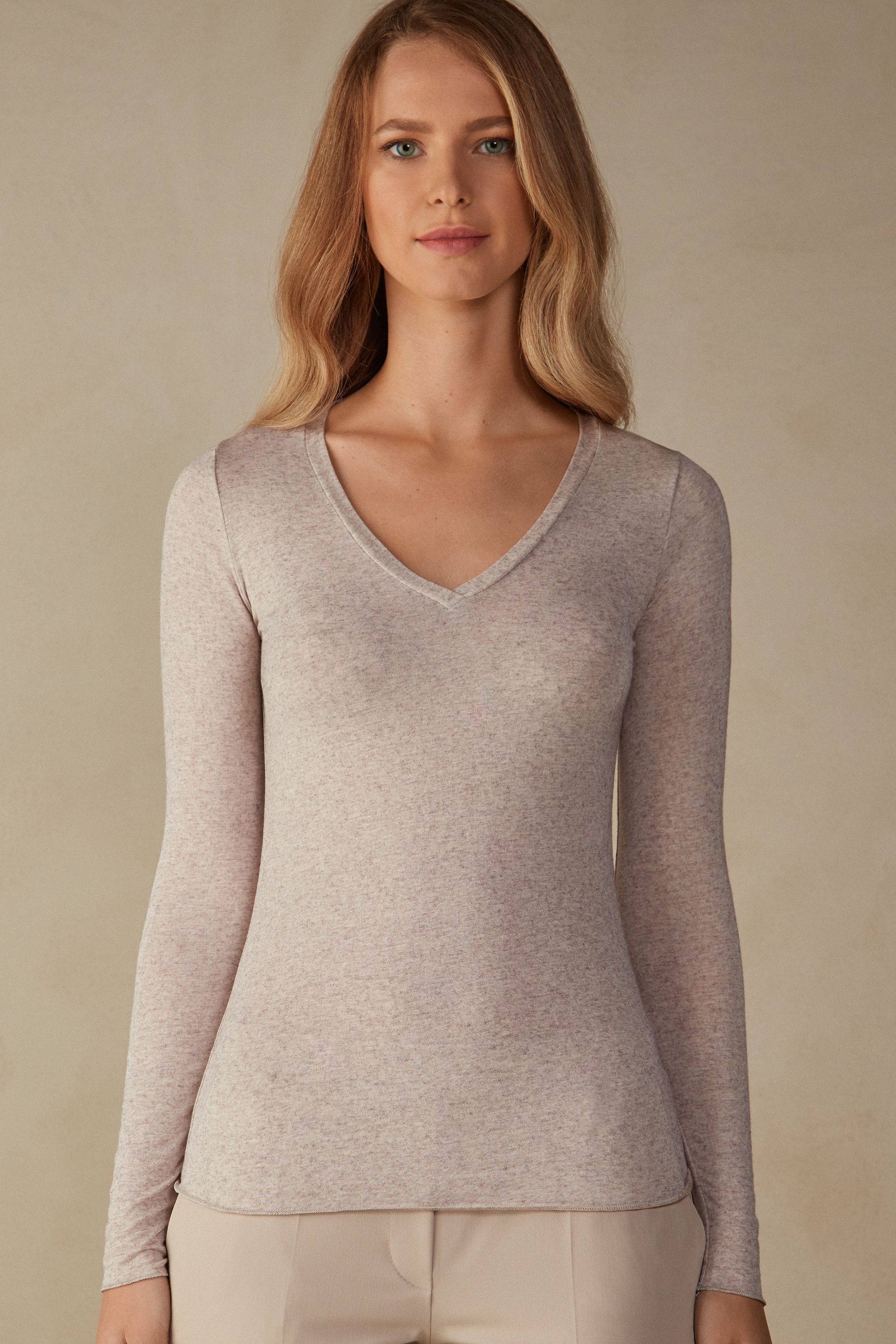 V-neck top in Modal Ultralight with Cashmere | Intimissimi (US)
