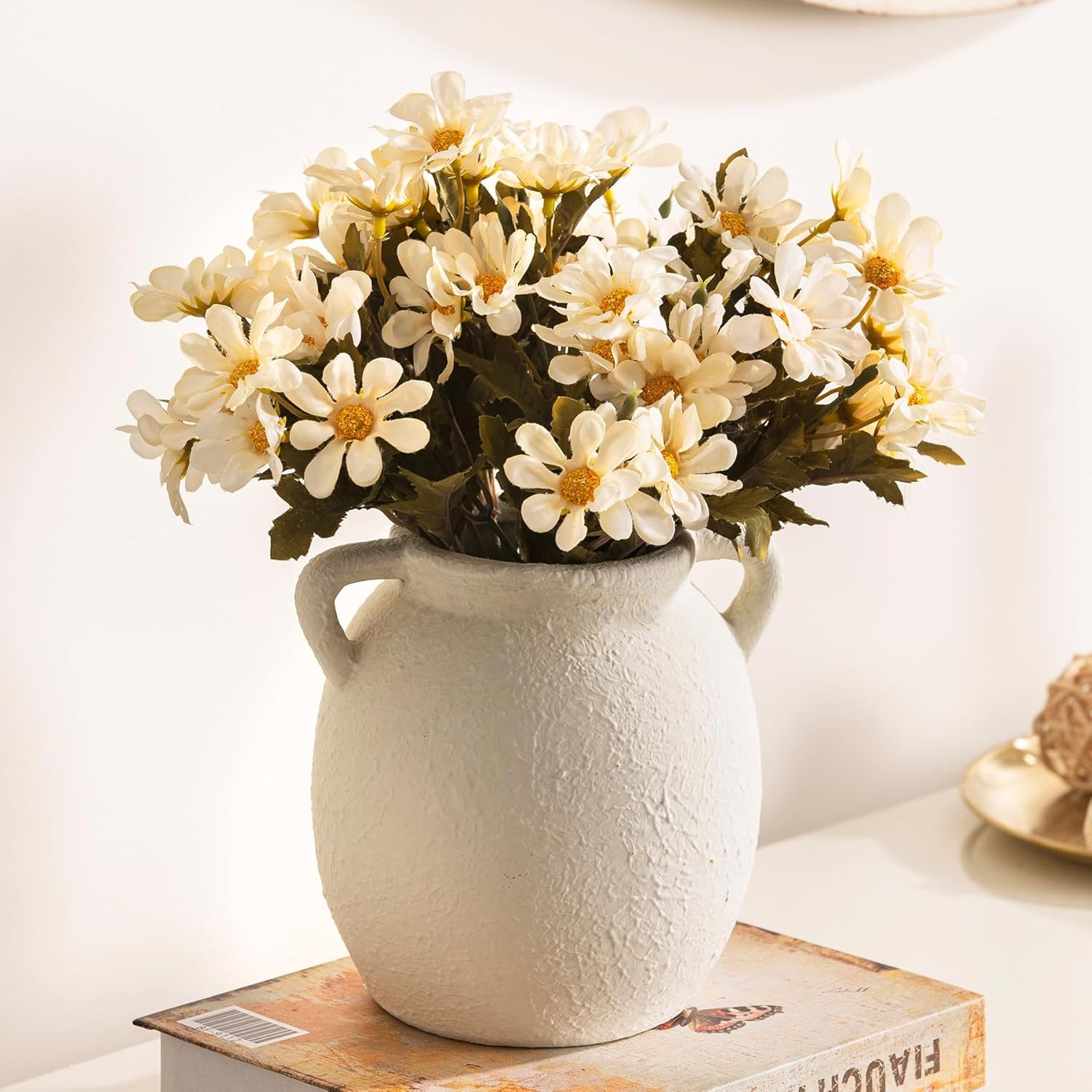 Amazon.com: Dobbyby Ceramic Flower Small Vase 6 inch Farmhouse Rustic Vase Decorative Pottery Ter... | Amazon (US)