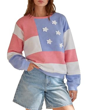 HOXIJIA Women 4th Of July Sweatshirt Long Sleeve Flag Graphic Oversied Casual Pullover Tops Patri... | Amazon (US)