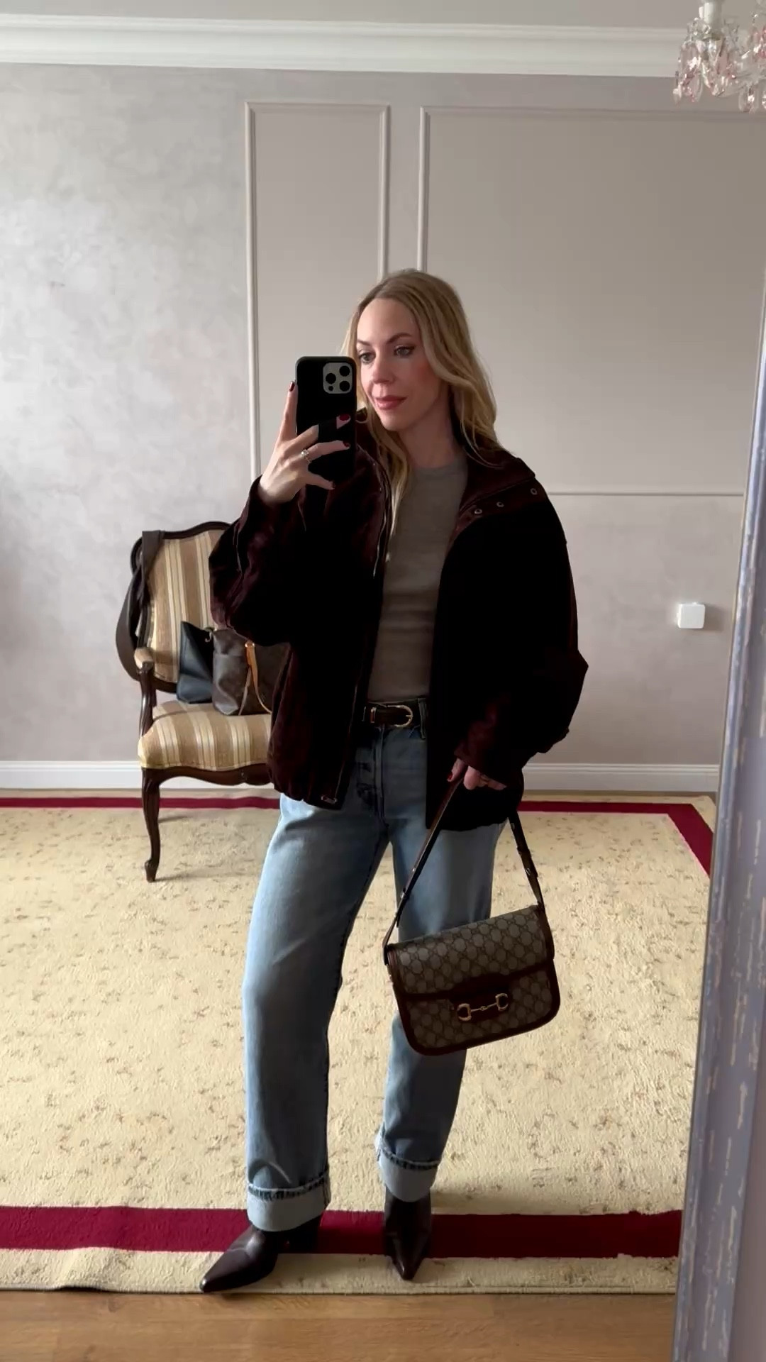 @Zara chocolate brown suede bomber jacket, @Levi's cuffed 90’s baggy jeans, spring trends, casual style, Gucci bag

#LTKSpringSale #LTKspring #LTKspringtrends