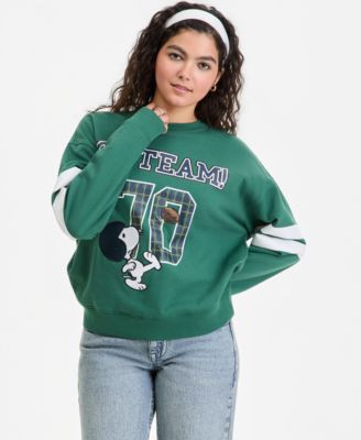 Peanuts Juniors' Snoopy Go Team Fleece Sweatshirt - Hunter Green | Macy's