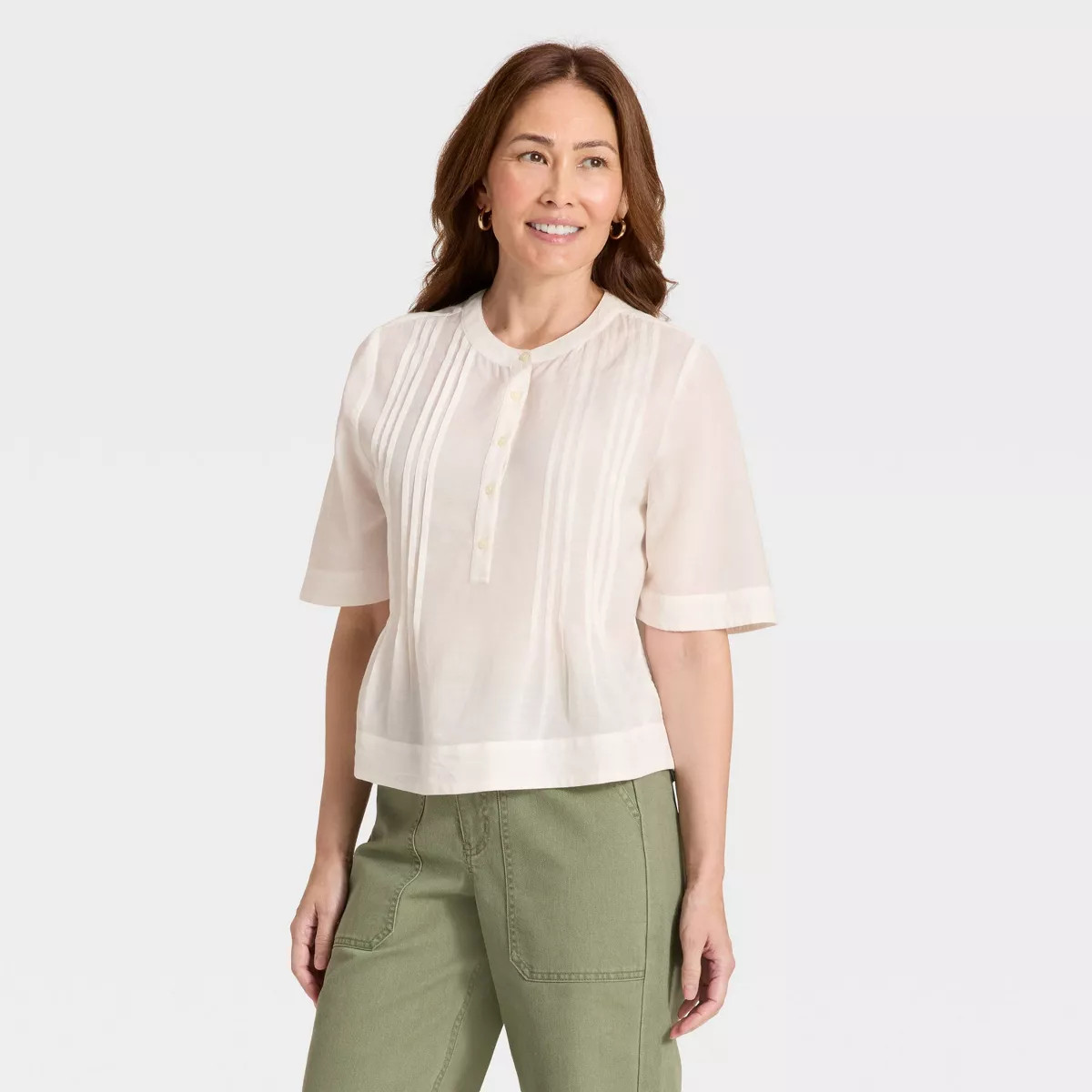 Women's Elbow Sleeve Button-Front Pintuck Blouse - Universal Thread™ | Target