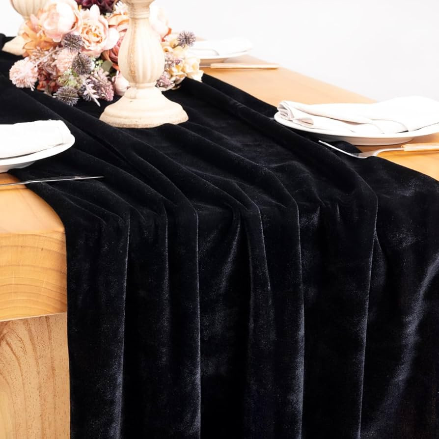 Socomi 2pcs Black Velvet Table Runner 20 x 120 Inches 10ft Luxurious Thick Cotton Fall Winter Chr... | Amazon (US)