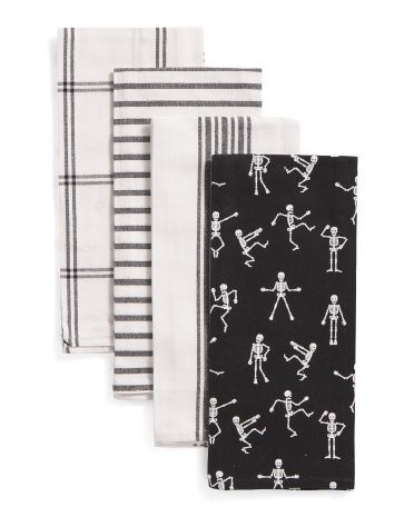 Set Of 4 Dancing Skeletons Kitchen Towels | TJ Maxx