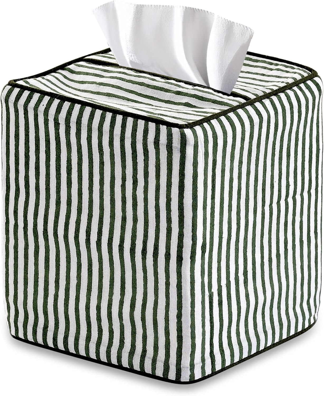 Ridhi Hand Block Print Tissue Box Cover Square 100% Cotton, Green Stripe | Amazon (US)