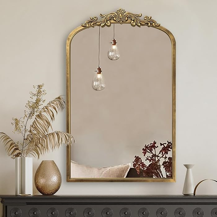 PERFNIQUE Vintage Mirror, 30" X 19" Arched Antique Baroque Mirror, Gold Traditional Wall Decor, O... | Amazon (US)