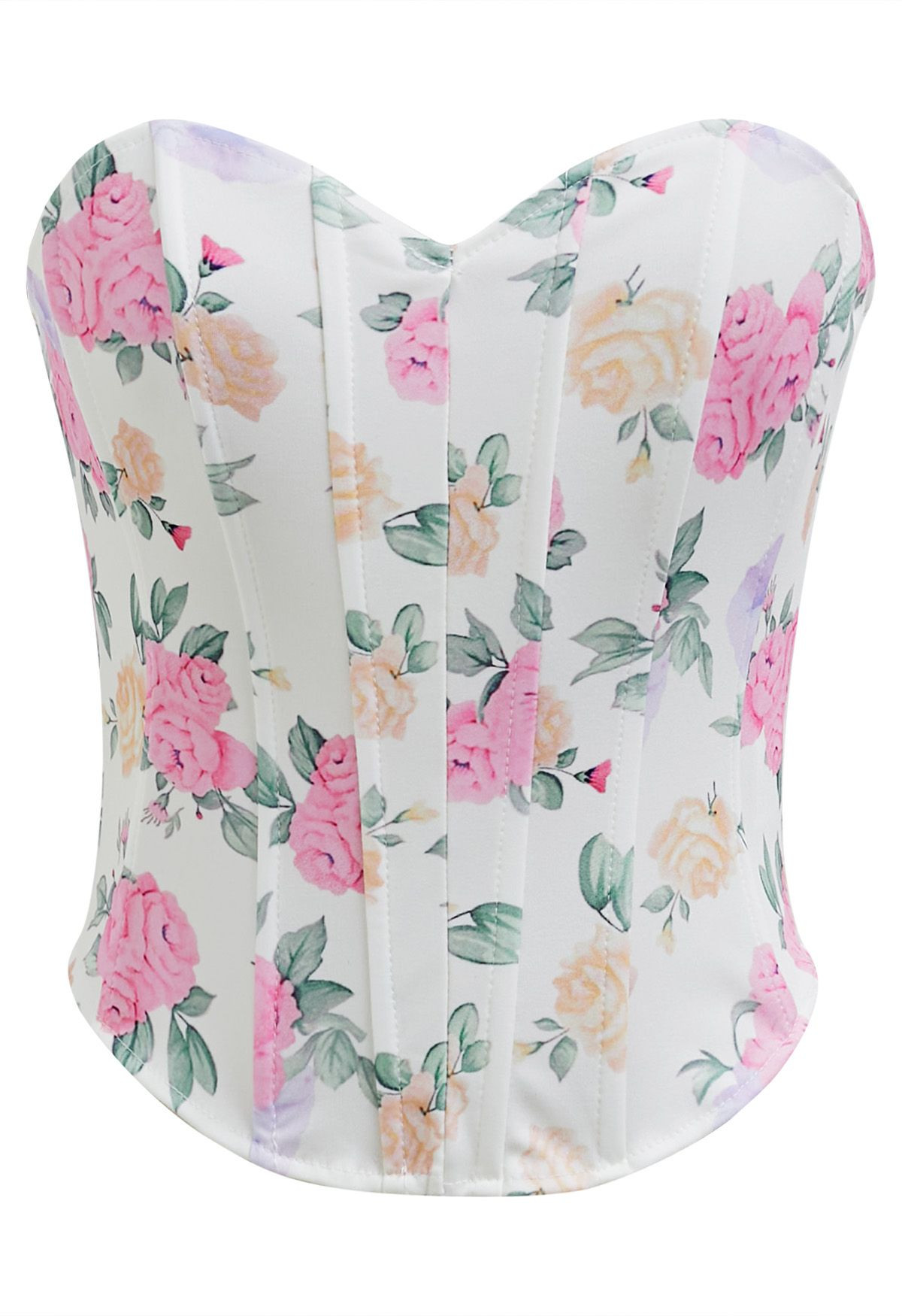 Floral Printed Corset Bustier Top in Ivory | Chicwish