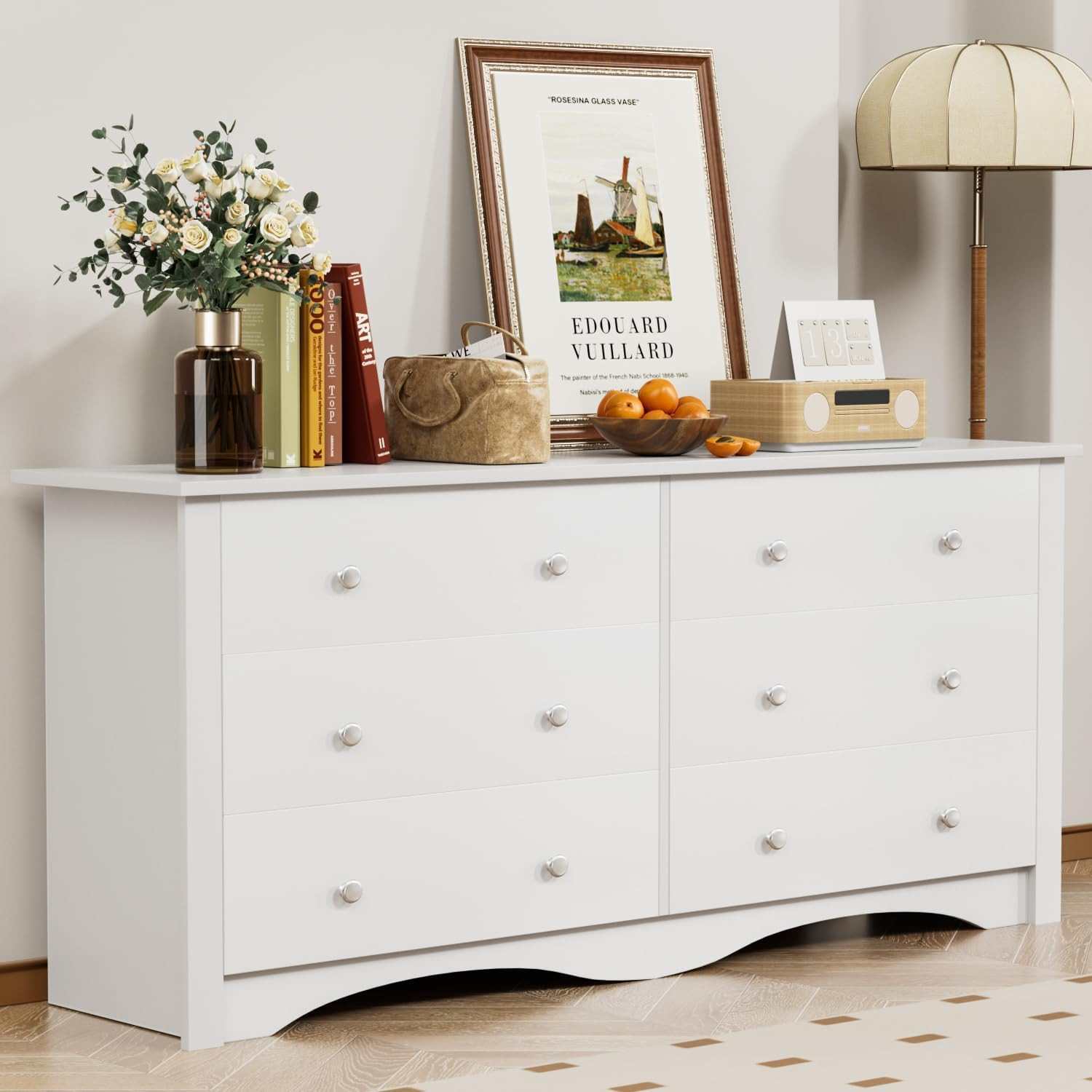 YESHOMY White Wood Dresser with 6 Drawer, Cabinets Dressers Wood Dresser Cabinet, Organizer Drawe... | Amazon (US)