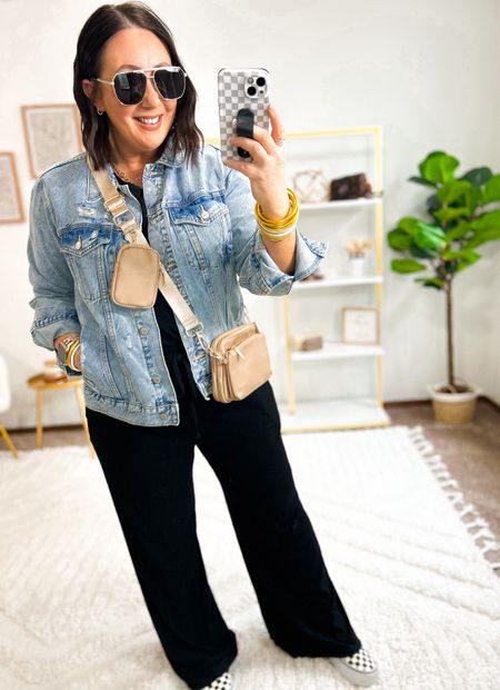 The perfect set for travel days or running errands. Added my favorite denim jacket from Old Navy!  XL in mine. I’ve had mine for several years now and love that this classic jacket is always a good addition to any casual outfit!  XL set. Vans fit tts  

#LTKmidsize #LTKtravel #LTKfindsunder50