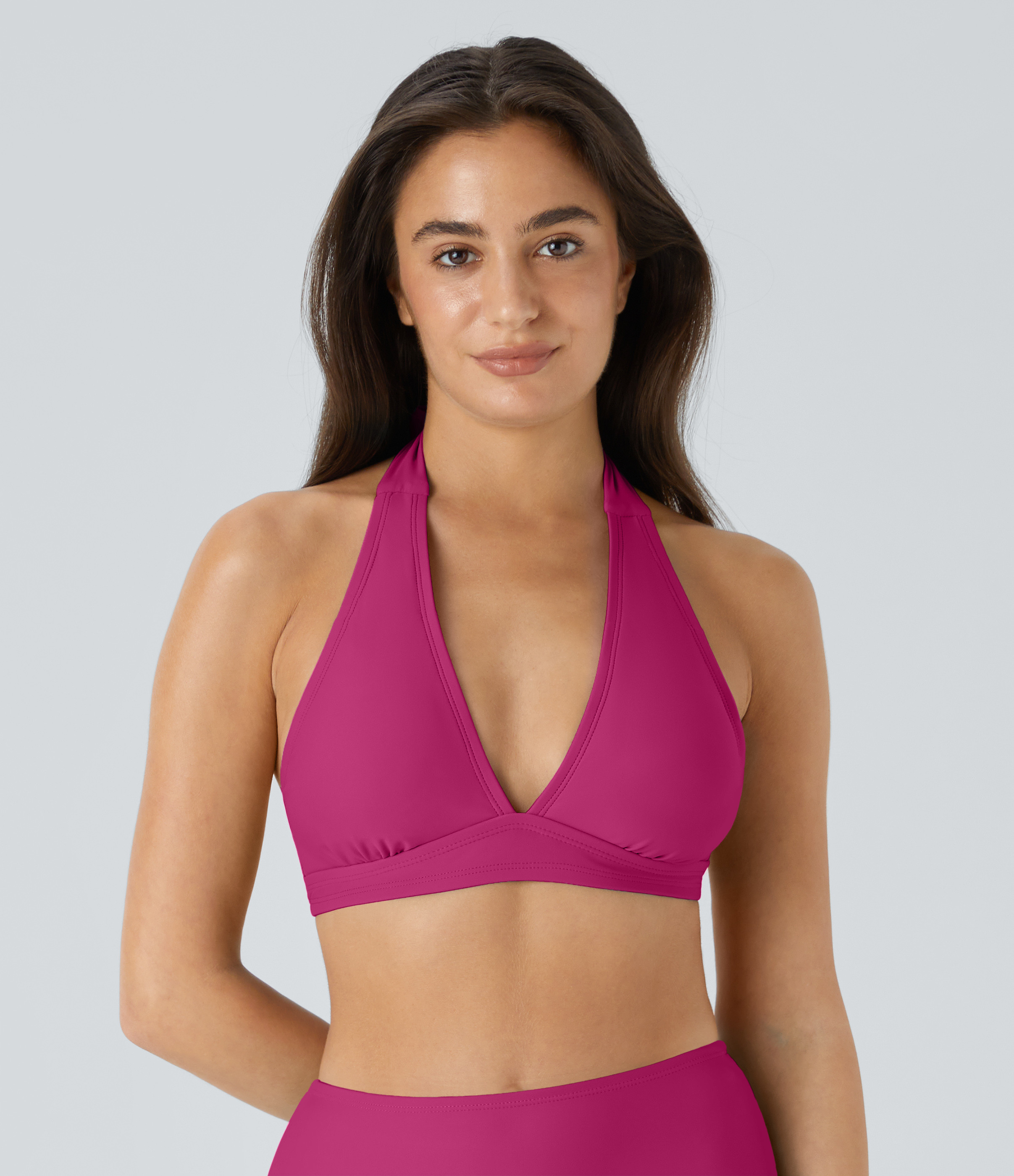 Halara Adjustable Halter Bikini Top Swimsuit  - Sakura Red - M | HALARA