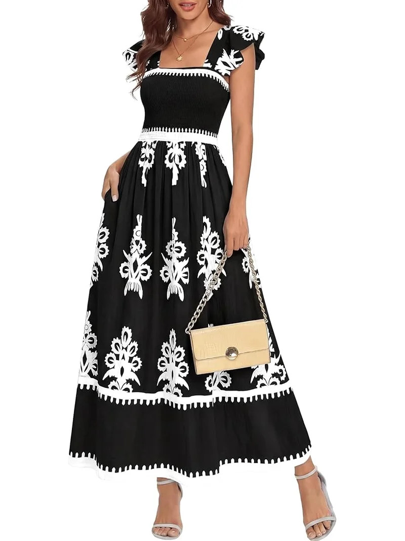 BTFBM Summer Dresses for Women Casual Floral Boho Sleeveless Square Neck A Line Flowy Beach Maxi ... | Walmart (US)