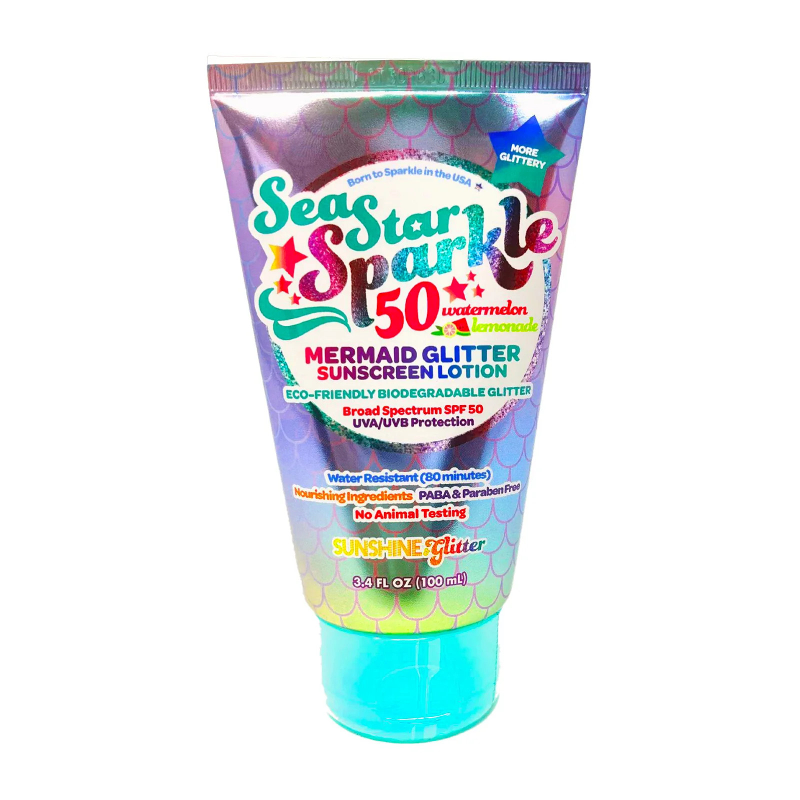 Mermaid Watermelon Lemonade | Glitter Sunscreen | Teal & Silver | SPF | Sunshine & Glitter