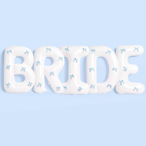 xo, Fetti White Bride Balloons + Blue Bows - 40 inch, XL | Bachelorette Party Decorations, Wedding Party, Engagement Party, Bridal Photo Booth | Amazon (US)