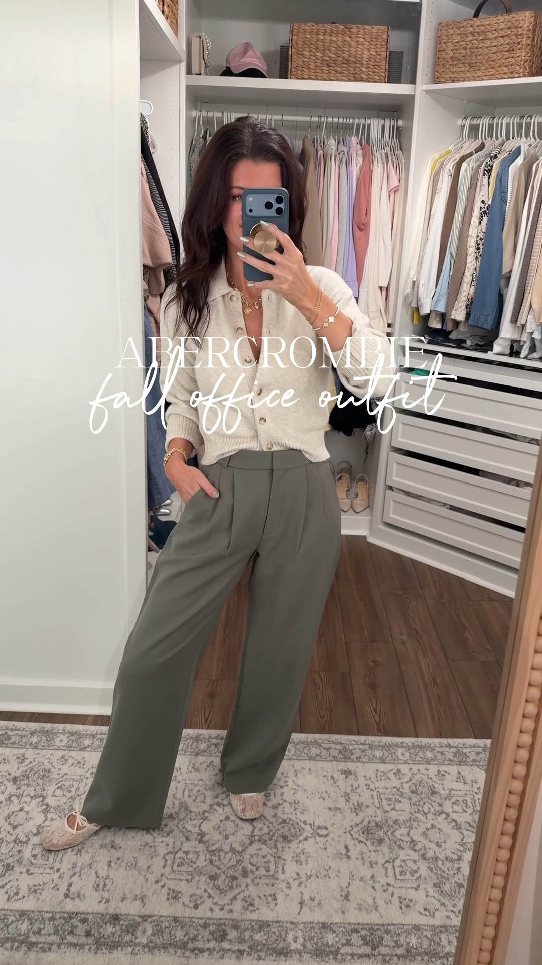 Abercrombie office ootd 🤍 I will be getting these pants in more colors because they are soooo good! 

5’7 | 130
Pants: 26 regular curve love
Sweater: XS

#LTKootd #LTKWorkwear #LTKSaleAlert
