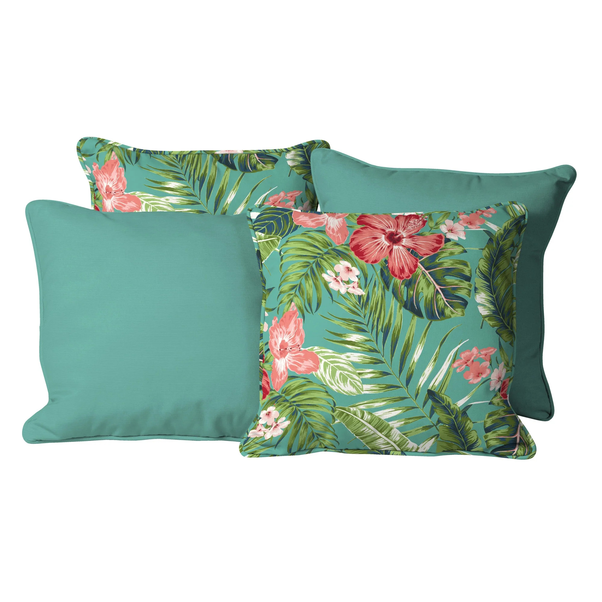 Better Homes & Gardens 4-Piece Outdoor Pillow Set, 20 in., Teal and Teal Tropical | Walmart (US)