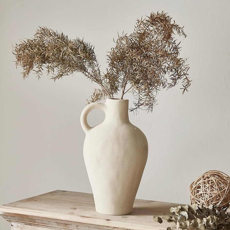 Ceramic Rustic Vase Farmhouse Decor: Beige Pitcher Vase with Handle Vintage Flower Vases Terracot... | Amazon (US)