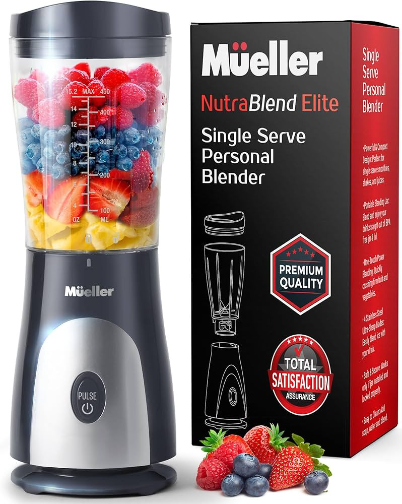 Mueller Personal Blender for Shakes and Smoothies with 15 Oz Travel Cup and Lid, Juices, Baby Foo... | Amazon (US)