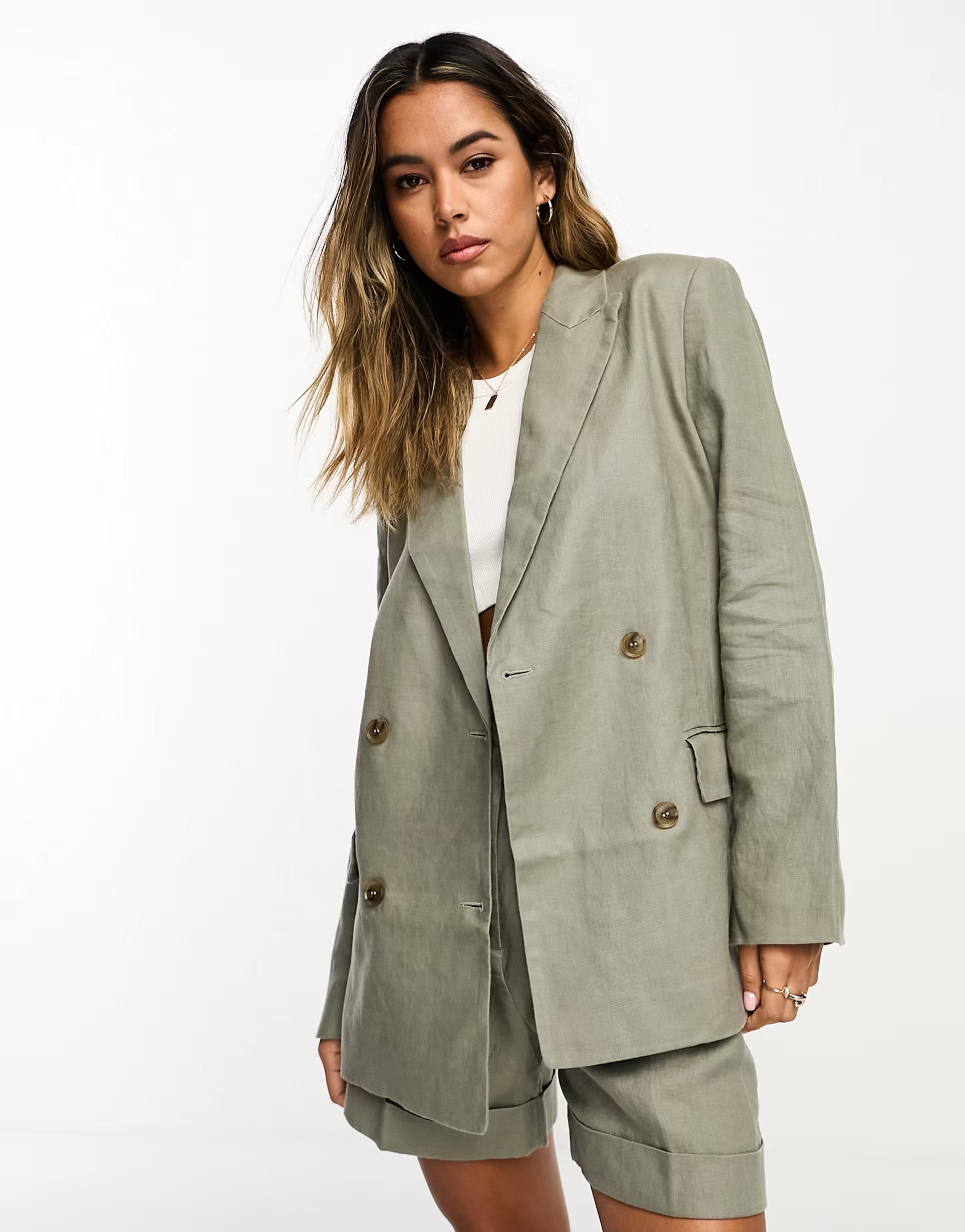 & Other Stories Linen Blazer and Shorts in Khaki | ASOS (Global)