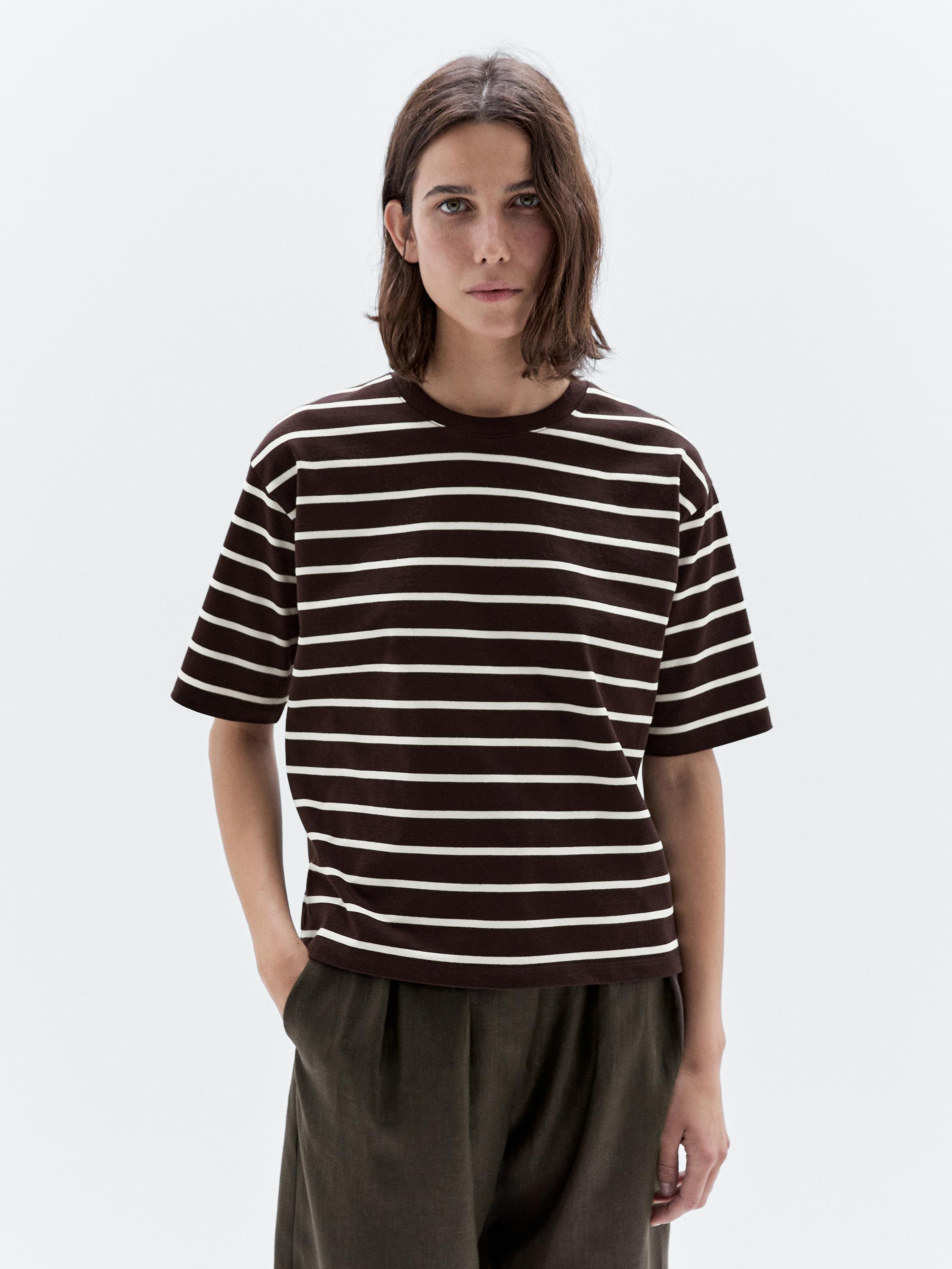 Striped 100% cotton T-shirt | Massimo Dutti UK