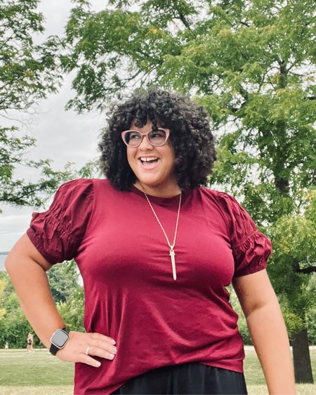Cutest fall top! Puff sleeves and a beautiful wine color. Relaxed fit. I’m wearing an XL. 

On sale for $23.97.

#LTKover40 #LTKmidsize #LTKsalealert