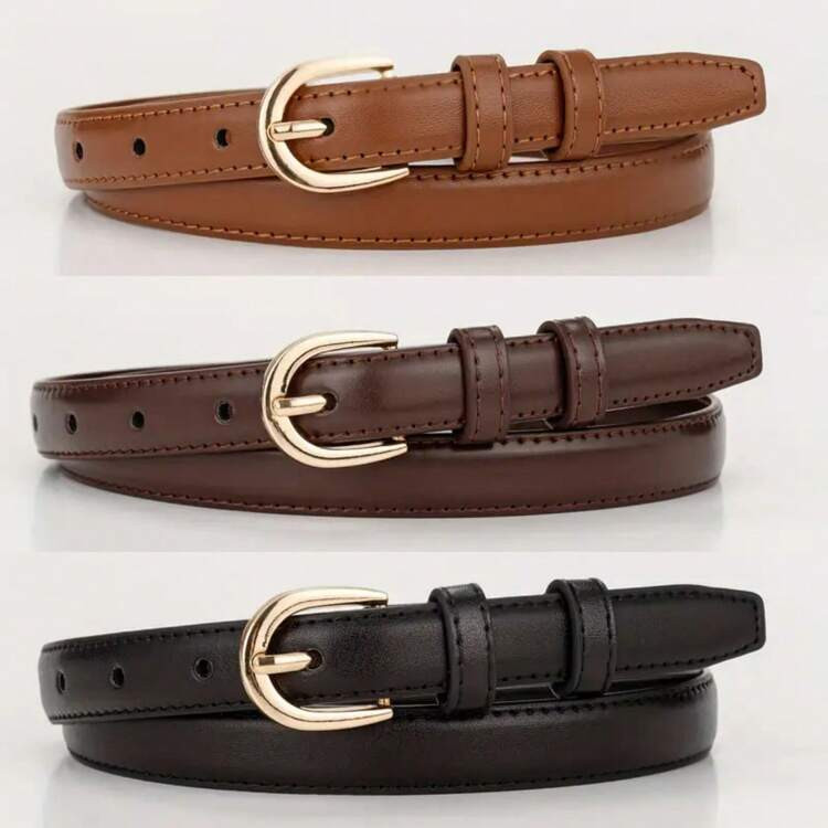 1pc/3pcs Solid Color Casual PU Leather Waist Belt, Slim Design, Suitable For Women All Seasons Summer, School Fall, Autumn, Halloween | SHEIN