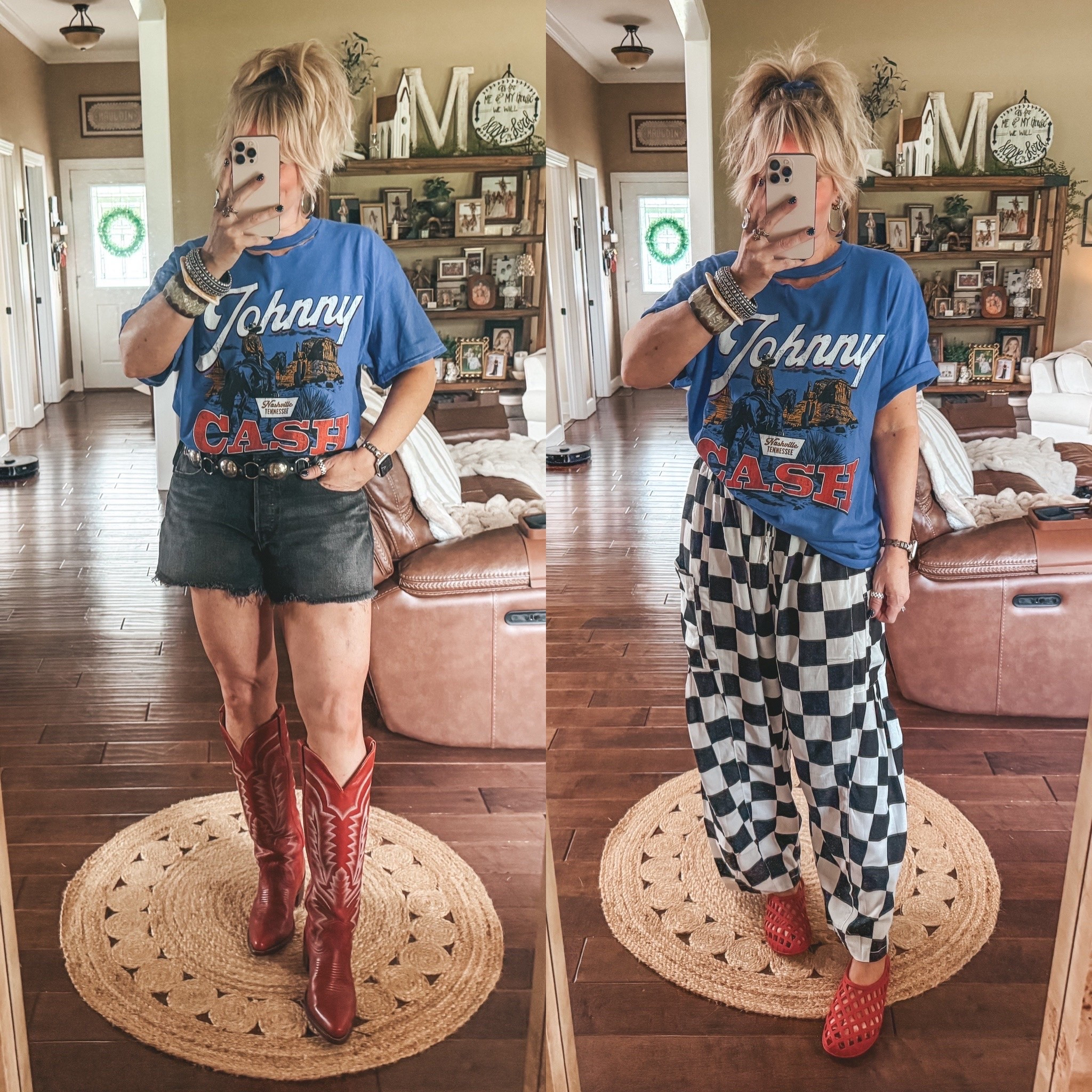 This cute tee is from Altard State ✂️ (added the slit at the neck) 
I’m in a M/L 
My shorts I sized up two but they are too big. I should’ve just sized up one. 
Checkered pants are a medium. 
Boots & jelly shoes are true to size.

#LTKootd #LTKgrwm #LTKOver40