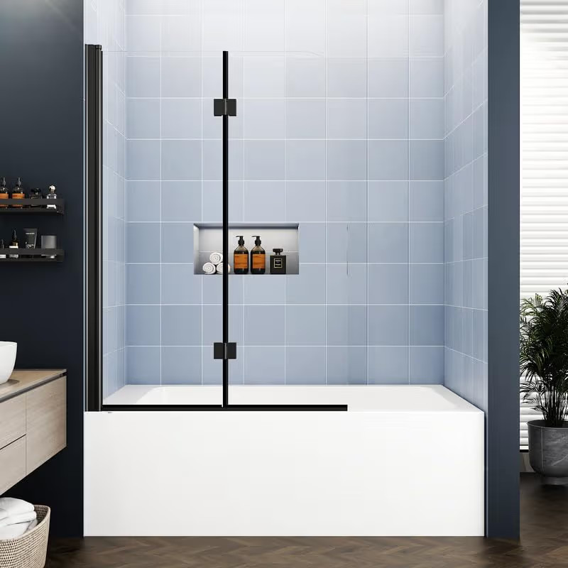 Bathtub Shower Door, Semi-Frameless Bath Tub Shower Door Foldable Hinged Bathtub Glass Door 42" W... | Amazon (US)