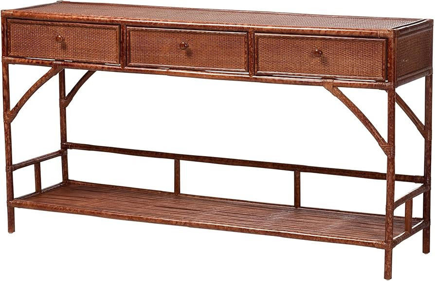 Bali & pari Brier Marbled Tortoise Natural Rattan Console Table - Handcrafted Accent Table with 3... | Amazon (US)