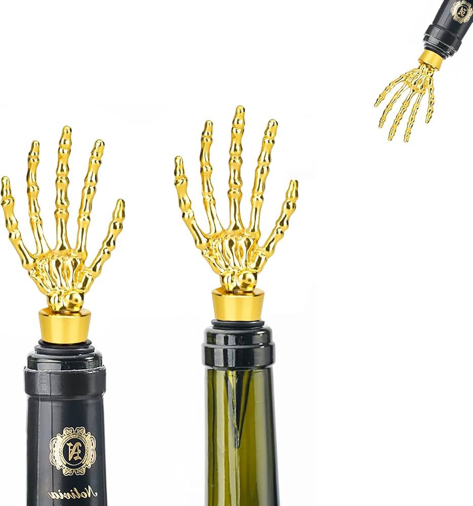 Wine Stoppers Set of 2, Gold Ghost Hand Wine Bottle Stopper Cork for Wine Top Decoration, Reusabl... | Amazon (US)