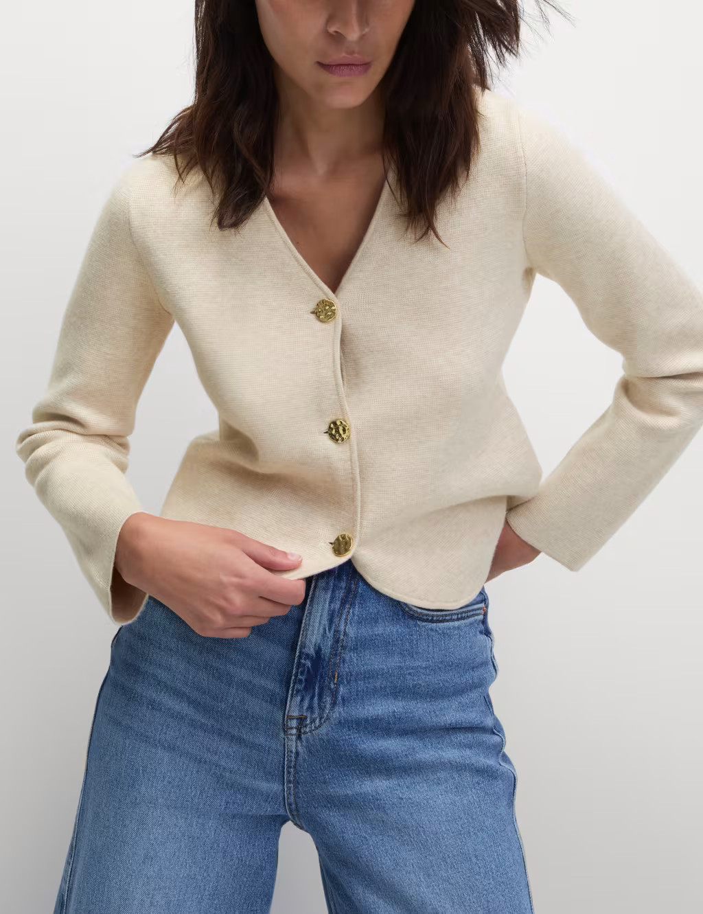 Soft Touch V-Neck Waisted Knitted Jacket | Marks & Spencer (UK)