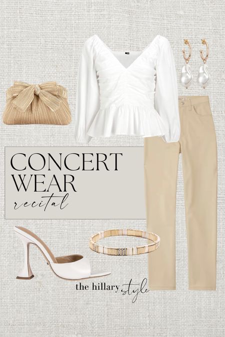 Concert Wear: Recital 

Classy Outfit, Formal Outfit, Spring Events, Concert Outfit, Peplum Top, Bracelet, Clutch, Pearl Earrings, Leather Pants, On Sale, Abercrombie and Fitch Sale, Revolve, Express, Amazon, Amazon Fashion, Found It On Amazon, Mule Heels, Graduation Outfit

#LTKshoecrush #LTKFind #LTKstyletip