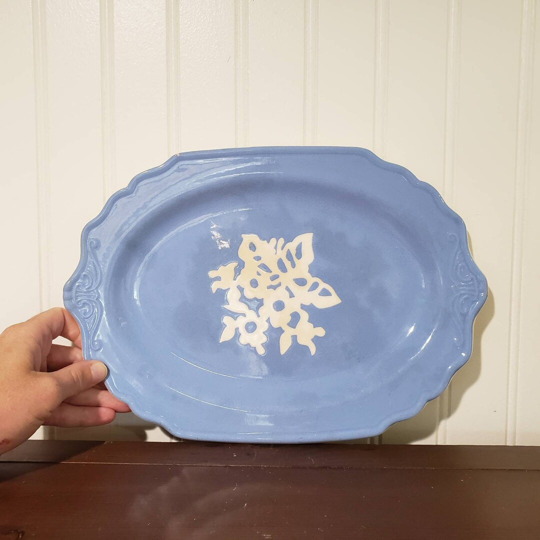Vintage Blue CAMEOWARE Platter Harker Pottery Co Dainty Flower Pattern - Etsy | Etsy (US)