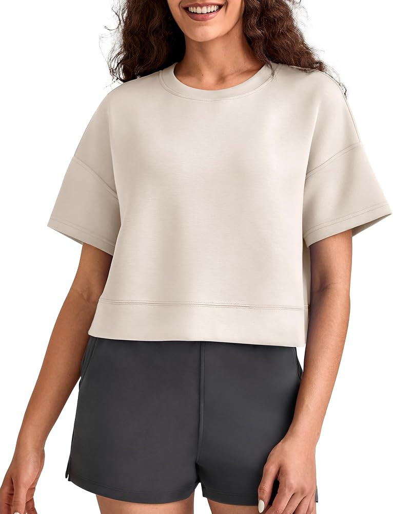 G4Free Smoofit Modal Soft Boxy Tee Shirts for Women Short Sleeve Drop Shoulder Crew Neck Basic To... | Amazon (US)