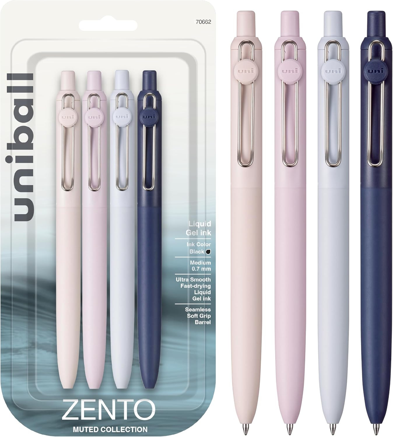 uni-ball Zento Gel Ink Rollerball Pens, 4 Black Medium Point Smooth Writing Pens, Colored Japanes... | Amazon (US)