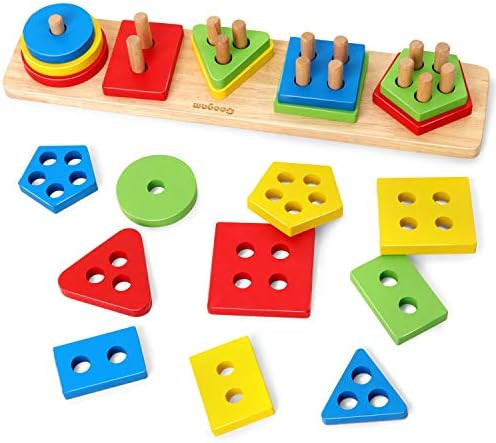 Coogam Wooden Sorting Stacking Montessori Toys, Shape Color Recognition Blocks Matching Puzzle St... | Amazon (US)