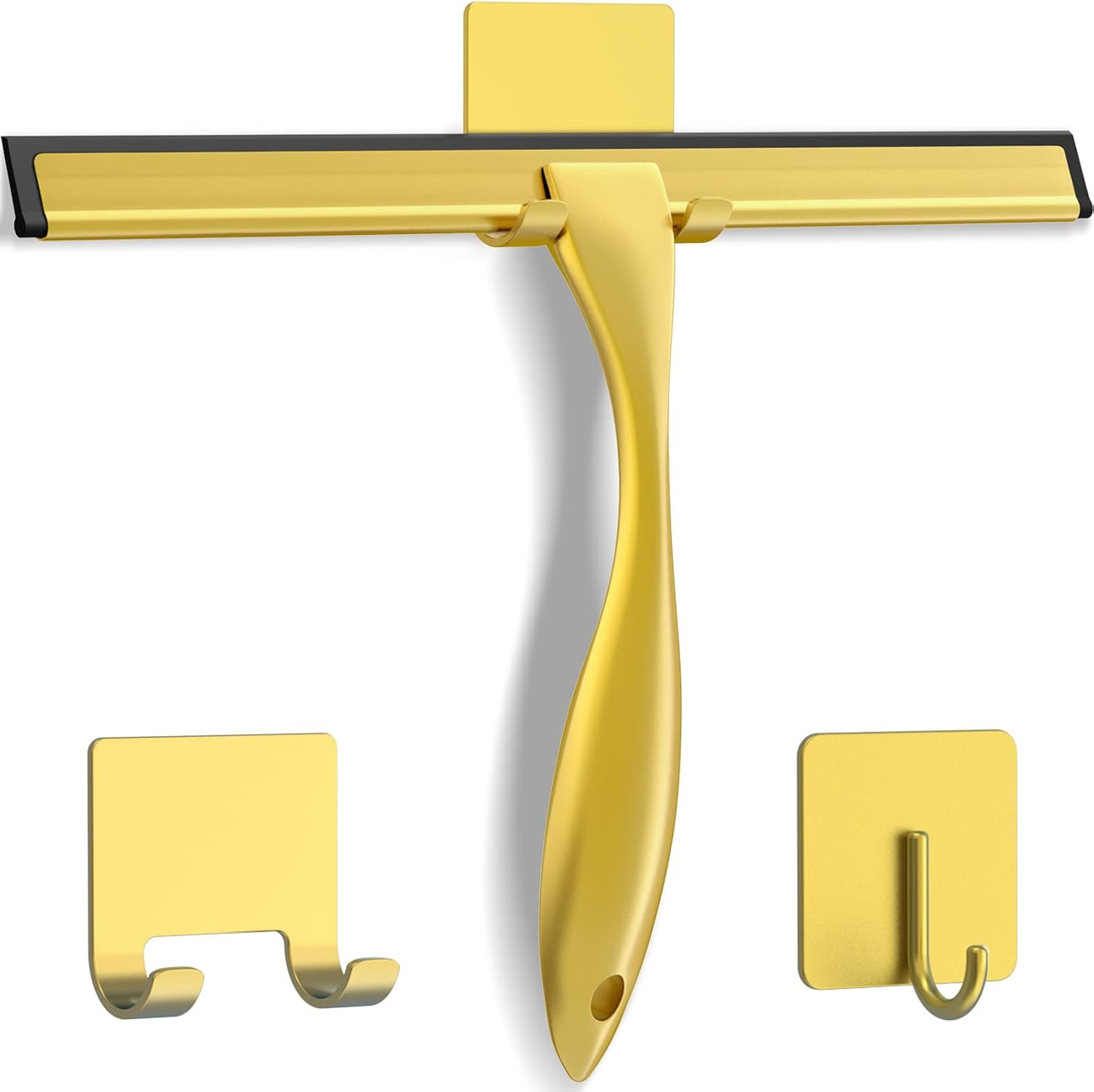 All-Purpose Stainless Steel Shower Squeegee for Shower Doors with 2 Adhesive Hooks, Bathroom Cleaner Tool Household Window Mirror Squeegee for Home Cleaning, Glass Door, Tile Wall, Car, 10 Inch Golden | Amazon (US)
