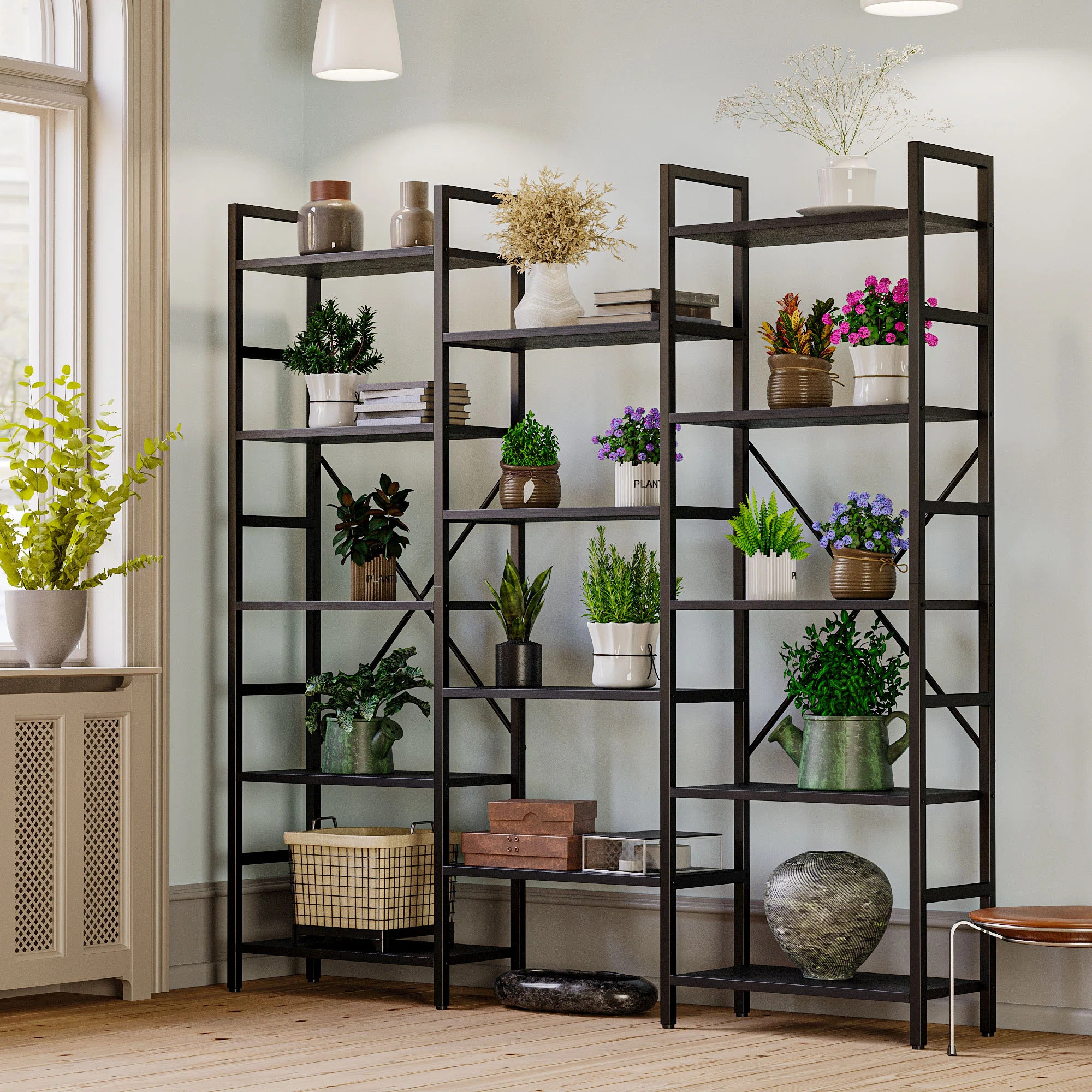 Maziah Bookcases And Bookshelves Triple Wide 5 Tiers Industrial Bookshelf, Large Etagere Bookshel... | Wayfair North America
