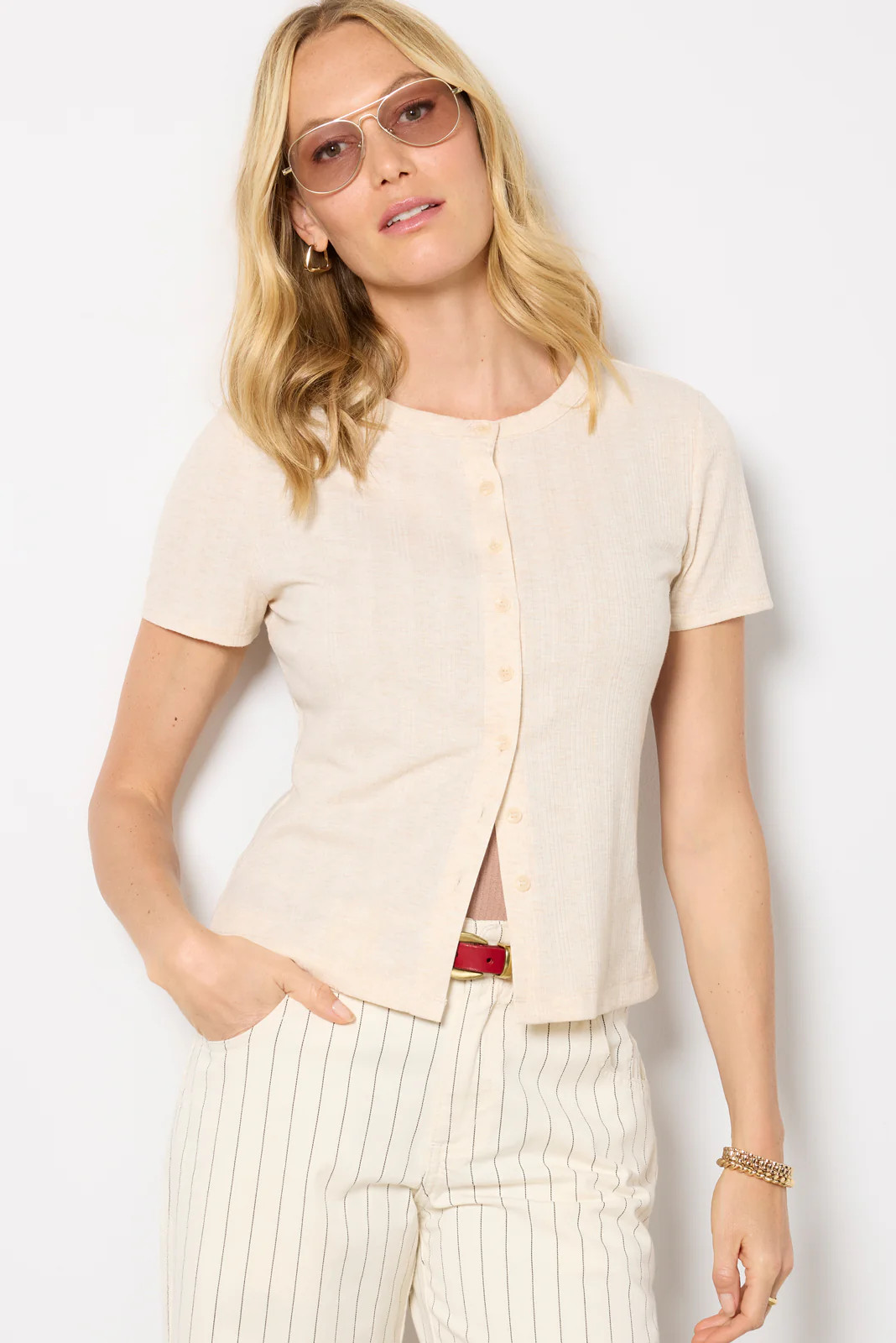 Ivy Button Front Tee | Evereve