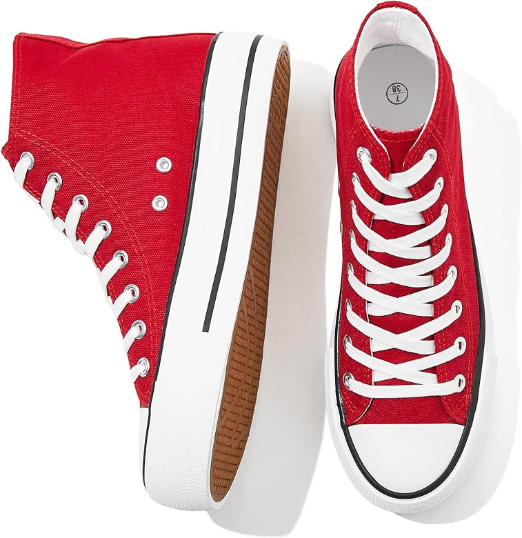 FRACORA Womens High Top Canvas Shoes White Black Platform Sneakers Lace Up Shoes for Women | Amazon (US)