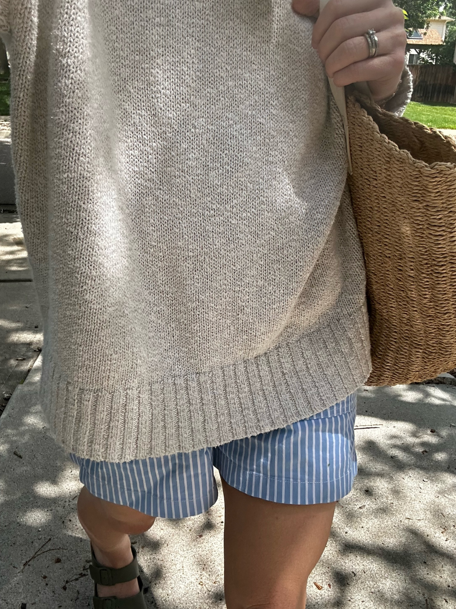 Jenni Kayne sweater, J.Crew striped shorts and raffia tote.

#LTKstyletip #LTKSeasonal #LTKfit