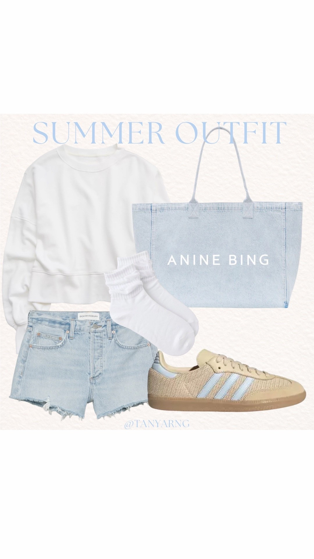 Summer casual outfit | anine bing tote bag | denim shorts | white sweatshirt 

#LTKOver40 #LTKootd #LTKMothersDay