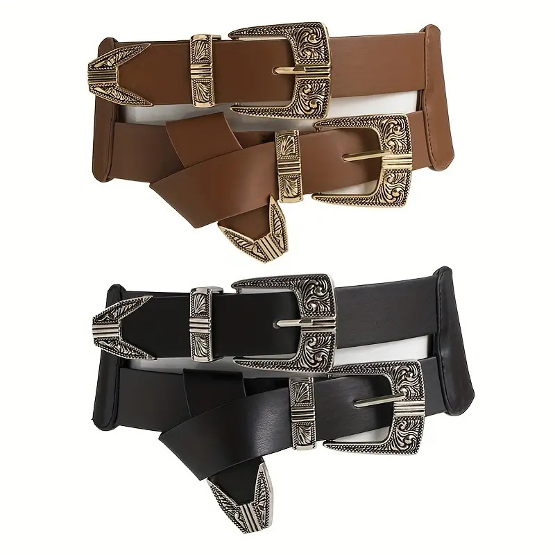 Western Pu Belt Vintage Double Layer Engraved Buckle - Temu | Temu Affiliate Program