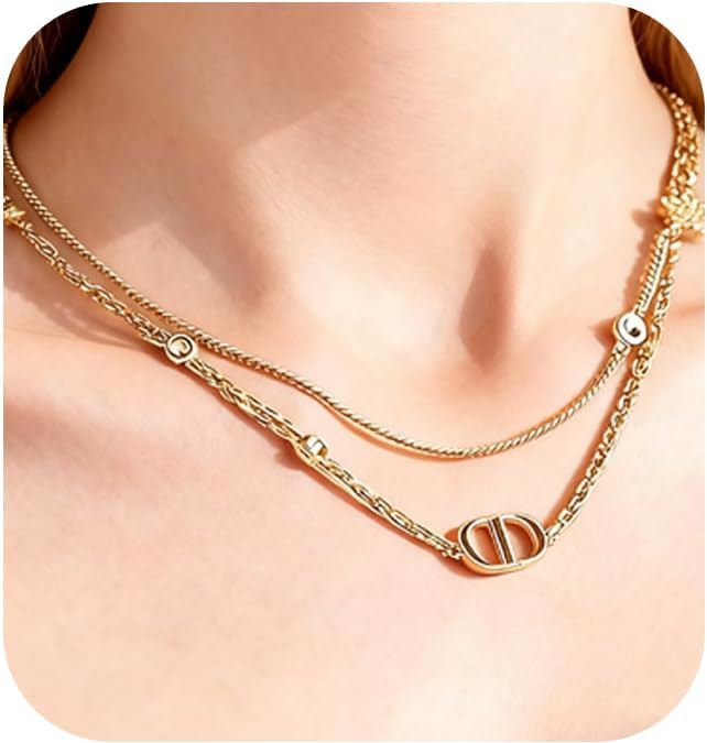 18K Gold Plated Letter Necklace, Designer-Inspired Celestial Star Necklace for Women, Double Laye... | Amazon (US)