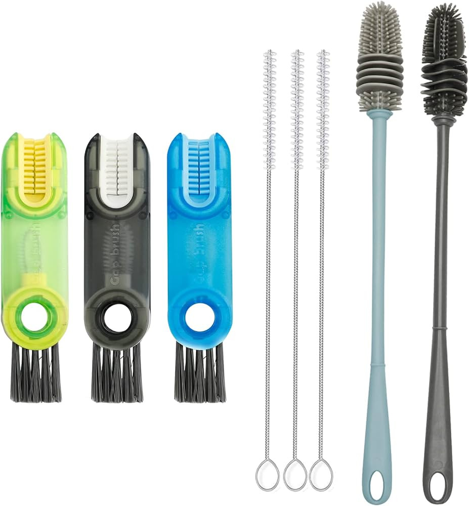 3 in 1 Cup Lid Gap Cleaning Brush Set with 2 Long Silicone Water Bottle Cleaner Brush and 3 Spoon Straws Cleaning Tools, Tiny Bottle Cup Lid Detail Brush, Multifunctional Crevice Cleaning Brush | Amazon (US)