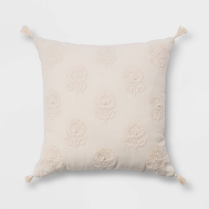 Embroidered Floral Throw Pillow with Tassels - Threshold™ | Target