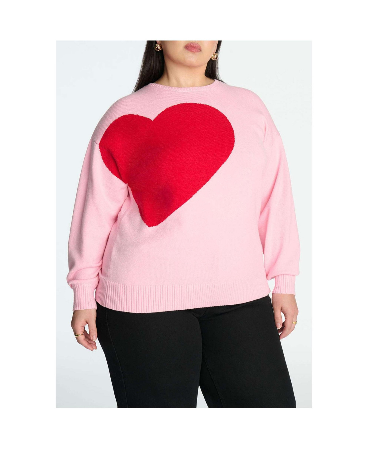 Eloquii Women's Plus Size Big Heart Sweater - Pink and red | Macy's
