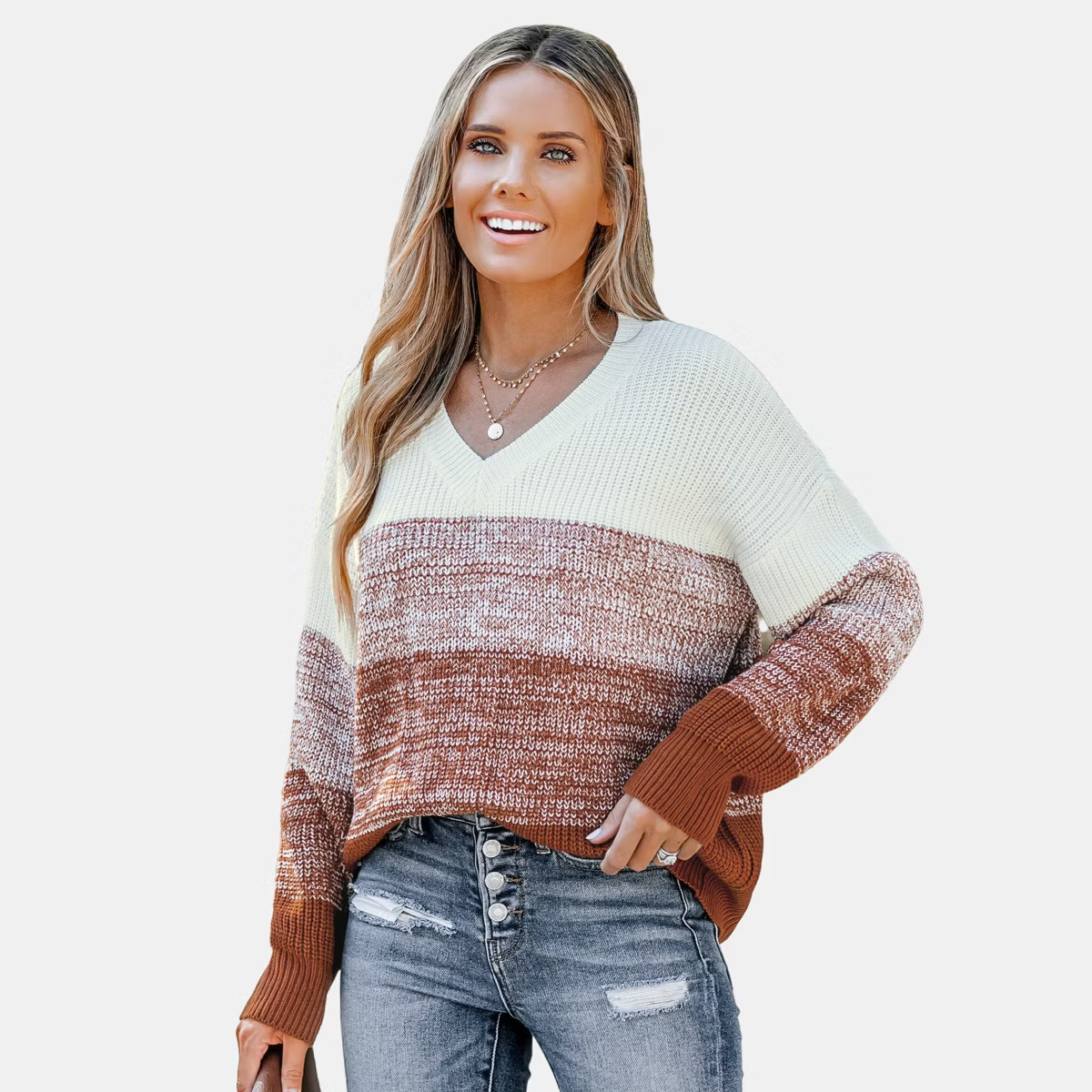 Women's Striped V Neck Drop Sleeve Sweater - Cupshe | Target