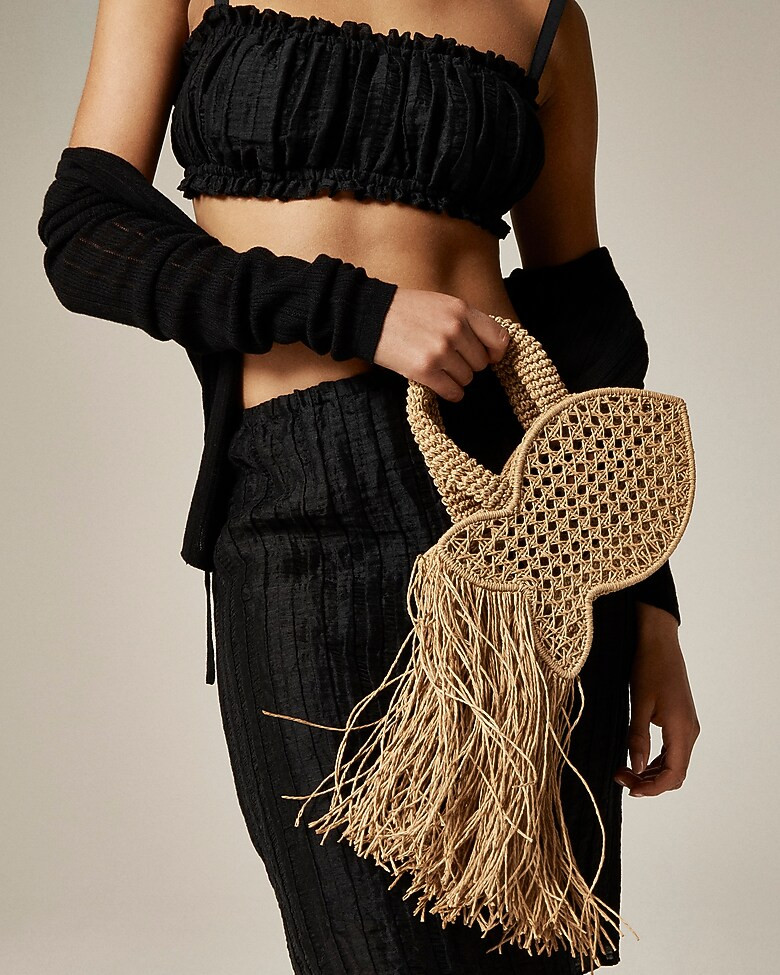 Handknotted raffia fish bag with straw fringe | J. Crew US