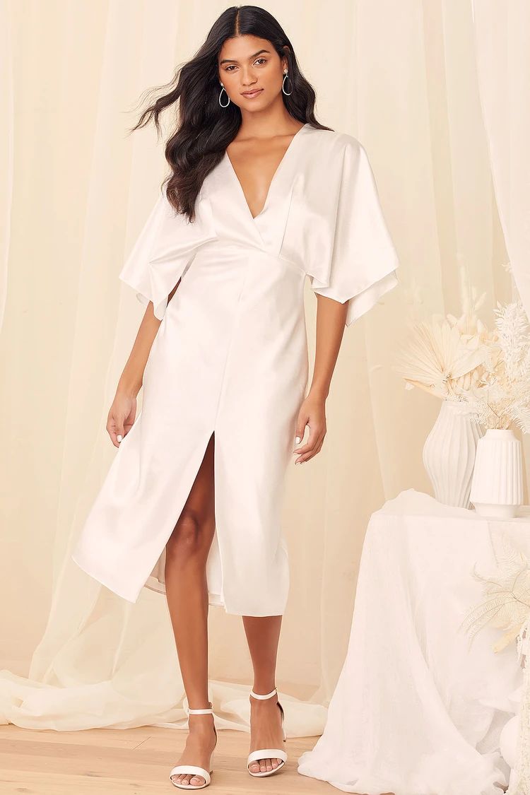 Talk to My Heart White Satin Tie-Back Midi Dress | Lulus (US)